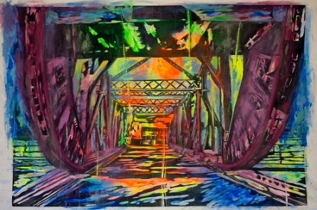 Stanley Dock Bridge - Acryl-Malerei und Druck auf Leinwand. 179 × 125 cm
