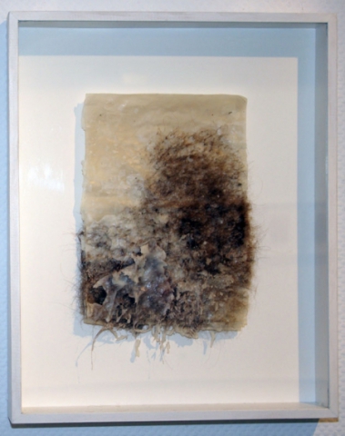 Mirjam Elburn: entnahme, 2010, Transparentpapier, Parafin und Menschenhaar gefilzt,  ca. 32 x 20 cm