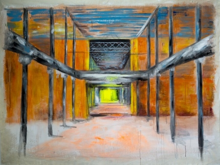 Docks – Acryl-Malerei und Hochdruck auf Leinwand. 200 × 149 cm