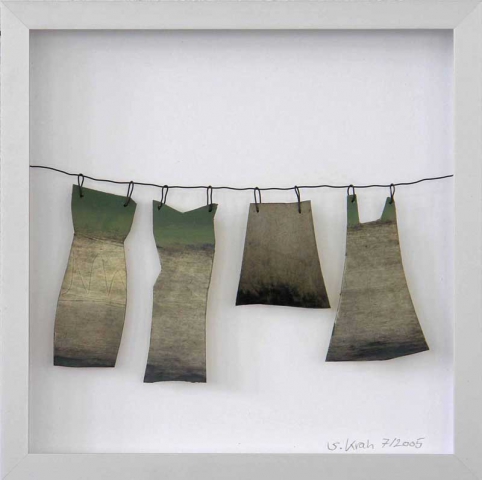 Silke Krah: Ohne Titel / Untitled, Öl auf Karton, Draht / Oil on canvas, wire, 20 x 20 cm, 2005