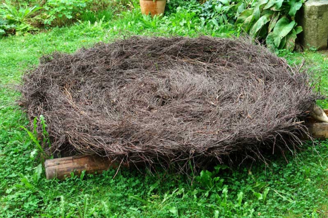 Helga Seekamp:Nestwärme / Nest Warmth, Birkenreisig / Birch brushwood, 180 x 180 cm, 2006